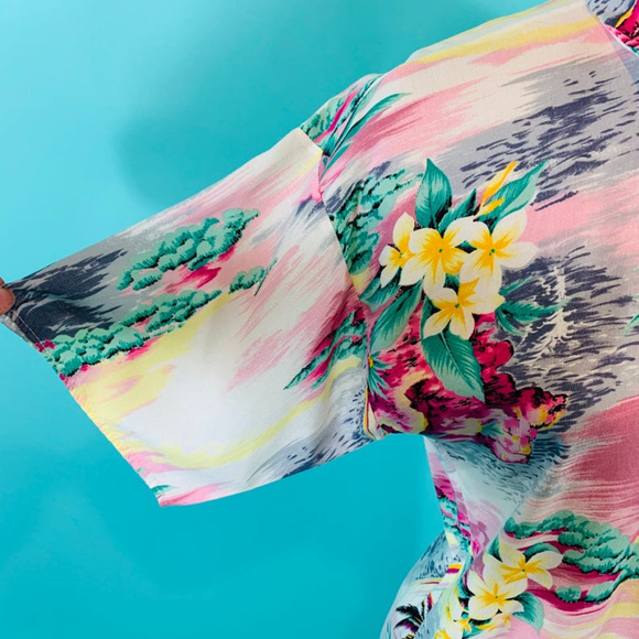 ❌ SOLD ❌ 1980s Hawaiian Pink Palm Tree Top | B 40" - Picture 4 of 8